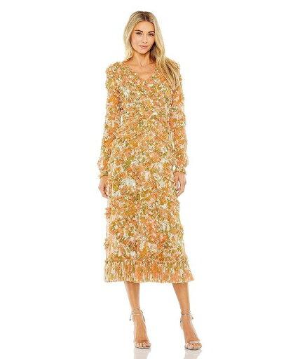 【送料無料】 マックダガル レディース ワンピース トップス Women's Long Sleeve Low Back Floral V Neck Ruffle Dress Orange multi 【送料無料】 マックダガル レディース ワンピース トップス Women's Long Sleeve Low Back Floral V Neck Ruffle Dress Orange multi