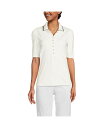 【送料無料】 ランズエンド レディース シャツ トップス Women's Elbow Sleeve Lightweight Jersey Embellished Polo Ivory/black