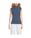 【送料無料】 ランズエンド レディース シャツ トップス Women's Cap Sleeve Drapey Rib Fitted Funnel Neck Tank Deep sea navy/ivory stripe