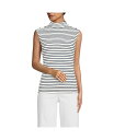 【送料無料】 ランズエンド レディース シャツ トップス Women's Cap Sleeve Drapey Rib Fitted Funnel Neck Tank Ivory/deep sea navy stripe