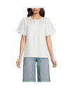 【送料無料】 ランズエンド レディース シャツ トップス Women's Eyelet Crew Puff Sleeve Top White