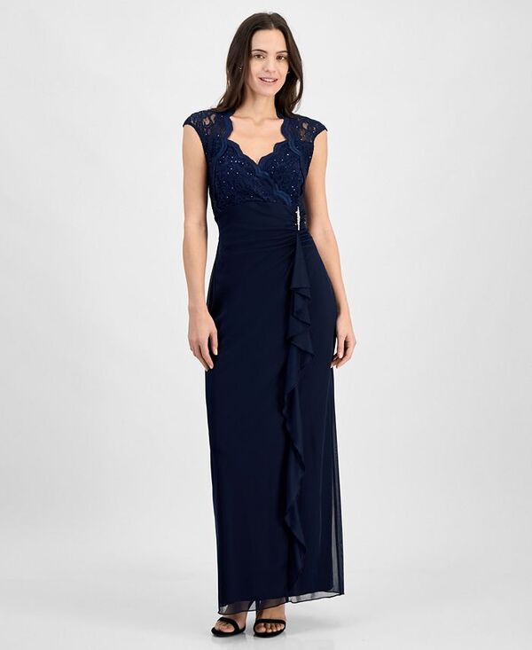 【送料無料】 コネクテッド レディース ワンピース トップス Lace Column Gown Navy