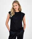 【送料無料】 アンクライン レディース シャツ トップス Women's Pleated Cap-Sleeve Top Anne Black