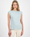 【送料無料】 アンクライン レディース シャツ トップス Women's Pleated Cap-Sleeve Top Soft Aloe