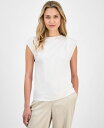 【送料無料】 アンクライン レディース シャツ トップス Women's Pleated Cap-Sleeve Top White Dove