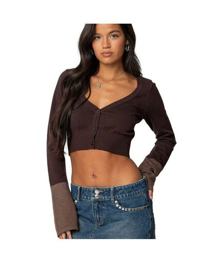 【送料無料】 アディクテッド レディース ニット・セーター アウター Women's Color Block Flared Sleeve Cardigan Brown 【送料無料】 アディクテッド レディース ニット・セーター アウター Women's Color Block Flared Sleeve Cardigan Brown