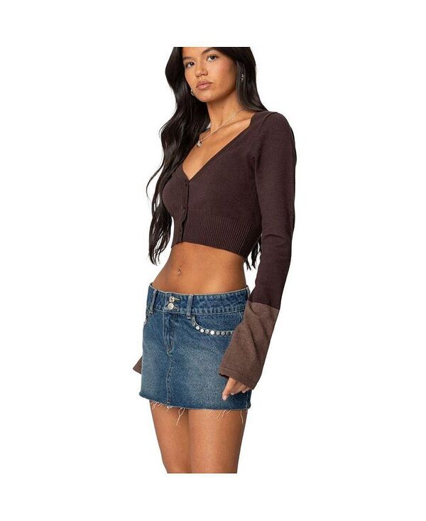 【送料無料】 アディクテッド レディース ニット・セーター アウター Women's Color Block Flared Sleeve Cardigan Brown