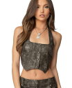 【送料無料】 アディクテッド レディース シャツ トップス Womens Bar Washed Faux Leather Halter Top Dark-gray