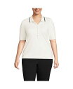 【送料無料】 ランズエンド レディース シャツ トップス Women's Plus Size Elbow Sleeve Lightweight Jersey Embellished Polo Ivory/black