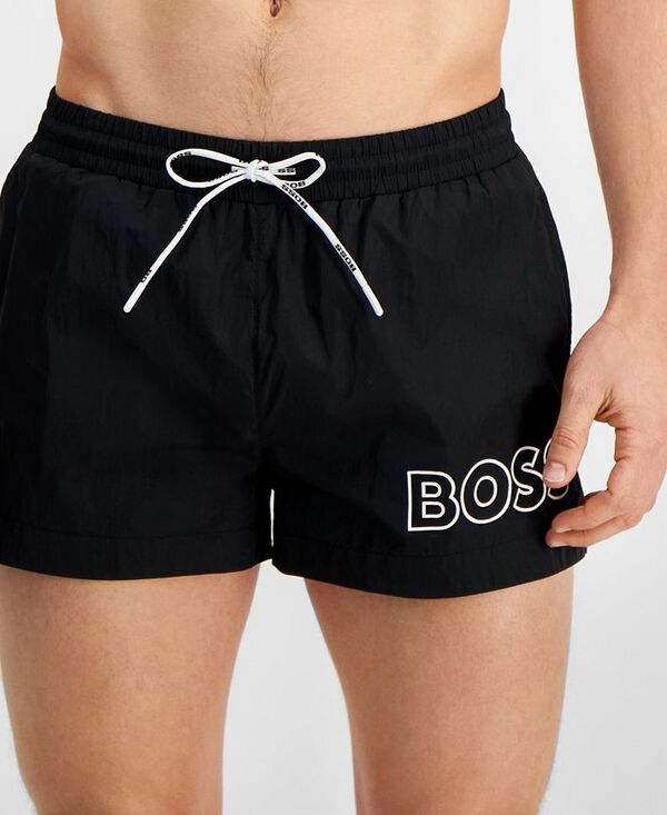 【送料無料】 ヒューゴボス メンズ ハーフパンツ・ショーツ 水着 Men's Mooneye Outlined Logo Drawstring 3" Swim Trunks Black