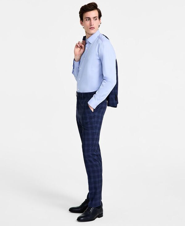 【送料無料】 ヒューゴボス メンズ カジュアルパンツ ボトムス Men's Modern-Fit Plaid Suit Pants Navy Plaid