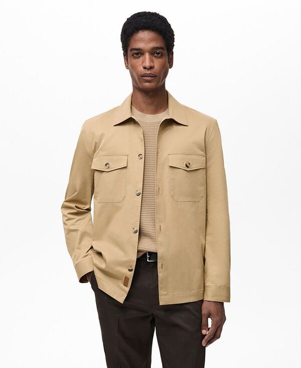 【送料無料】 マンゴ メンズ シャツ トップス Men's Pockets Detail Regular Fit Cotton Overshirt Medium Brownのサムネイル