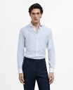 【送料無料】 マンゴ メンズ シャツ トップス Men's Slim-Fit Contrasting Collar Striped Dress Shirt Sky Blue
