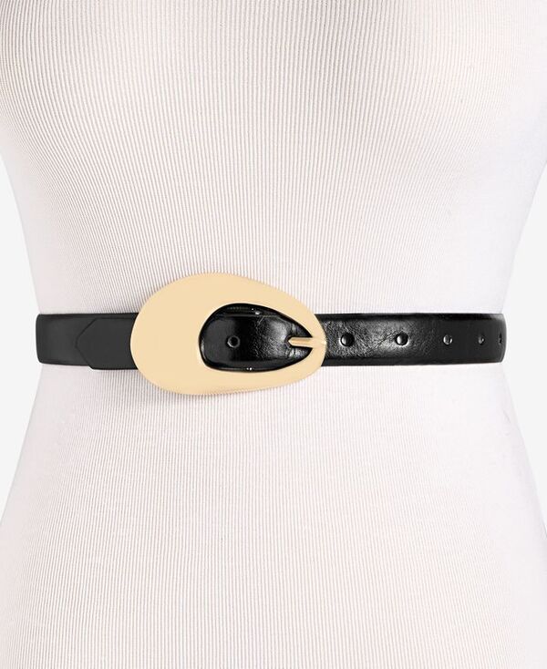 【送料無料】 アイ.エヌ.シー インターナショナル コンセプト レディース ベルト アクセサリー Sculptural Oval Buckle Belt BLACK GOLD
