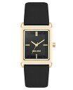 【送料無料】 ナインウェスト レディース 腕時計 アクセサリー Women's Quartz Rectangular Gold-Tone and Black Polyurethane Leather Band Watch 26mm Black Gold-Tone