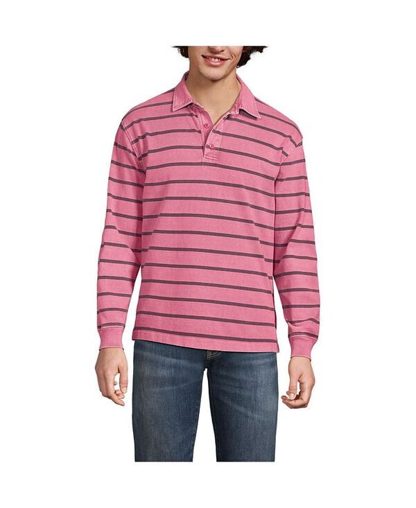 【送料無料】 ランズエンド メンズ シャツ トップス Men's Long Sleeve Overdye Rugby Shirt Red/gray stripe