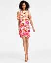 【送料無料】 エリザジェイ レディース ワンピース トップス Petite 3D-Floral Puff-Sleeve Mini Dress Pink