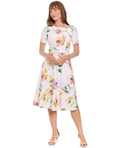 【送料無料】 ロンドンタイムス レディース ワンピース トップス Petite Printed Tie-Neck Fit & Flare Dress Beige 【送料無料】 ロンドンタイムス レディース ワンピース トップス Petite Printed Tie-Neck Fit & Flare Dress Beige