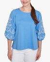 【送料無料】 ルビーアールディー レディース シャツ トップス Petite Bella Blue Embroidered Three Quarter Sleeve Top Blue Bird