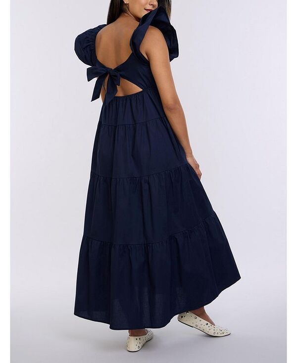 【送料無料】 マザーフッドマタニティー レディース ワンピース トップス Women's Ruffle Sleeve Tie-Back Maxi Maternity Dress - Motherhood Maternity Navy blazer