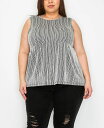 【送料無料】 コイン1804 レディース シャツ トップス Plus Size Variegated Textured Stripe Baby Doll Tank Top Black Ivory