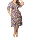 【送料無料】 キヨナ レディース ワンピース トップス Plus Size Gia A-Line Midi Dress with Pockets Vibrant garden print(4)