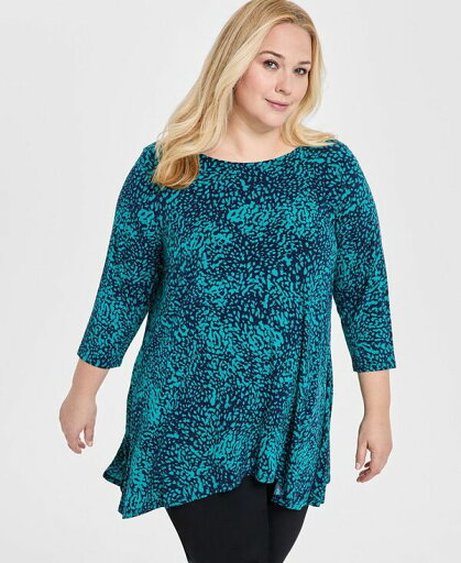 【送料無料】 ジェイエムコレクション レディース シャツ トップス Plus Size Printed Scoop-Neck Tunic Intrepid Blue 【送料無料】 ジェイエムコレクション レディース シャツ トップス Plus Size Printed Scoop-Neck Tunic Intrepid Blue