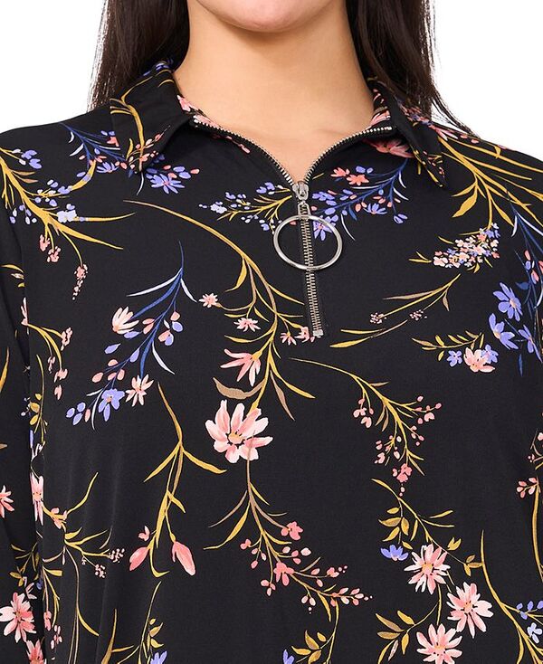 【送料無料】 ミスク レディース ワンピース トップス Plus Size Printed Collared 3/4-Sleeve Shift Dress Rich Black