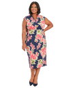 【送料無料】 ロンドンタイムス レディース ワンピース トップス Plus Size V-Neck Ruched-Front Dress Navy Berry