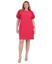 【送料無料】 ヴィンスカムート レディース ワンピース トップス Plus Size Puff-Sleeve Stretch Crepe Shift Dress...