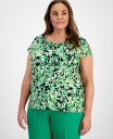 【送料無料】 カスパール レディース シャツ トップス Plus Size Printed Cap-Sleeve Top Apple Green Multi