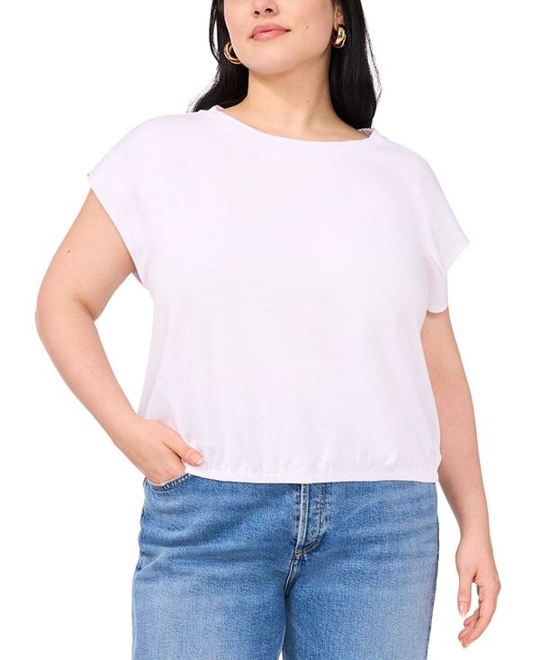 【送料無料】 ヴィンスカムート レディース シャツ トップス Plus Size Elastic-Hem Cap-Sleeve Top Ultra White