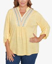 【送料無料】 ルビーアールディー レディース シャツ トップス Plus Size Soft Relaxed Textured V-Neck Trim Top Lemon