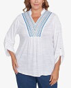 【送料無料】 ルビーアールディー レディース シャツ トップス Plus Size Soft Relaxed Textured V-Neck Trim Top White