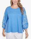【送料無料】 ルビーアールディー レディース シャツ トップス Plus Size Bella Blue Embroidered 3/4 Sleeve Top Blue Bird