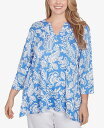 【送料無料】 ルビーアールディー レディース シャツ トップス Plus Size Jacobean Paisley Puff Print V-Neck Top Bluebird Multi
