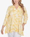 【送料無料】 ルビーアールディー レディース シャツ トップス Plus Size Jacobean Paisley Puff Print V-Neck Top Lemon Multi
