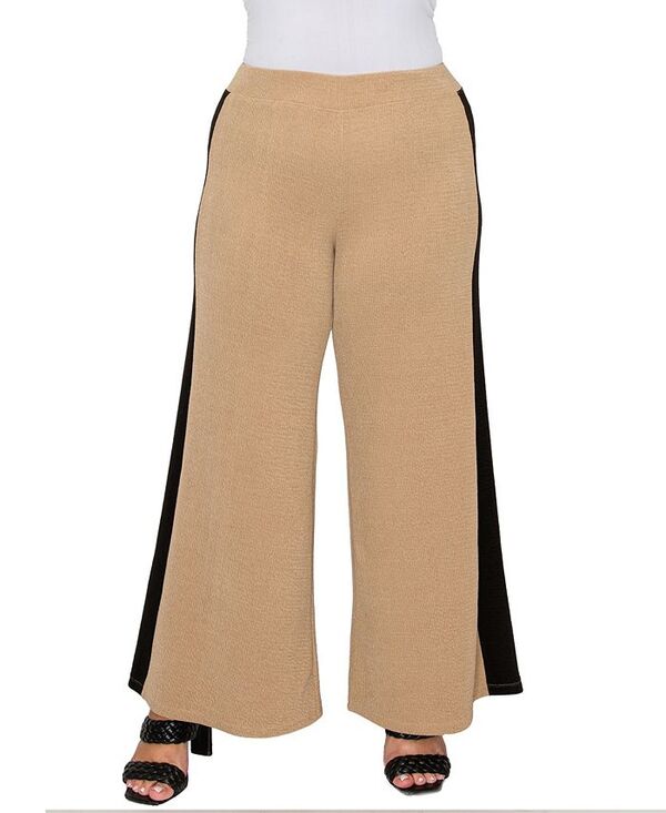 【送料無料】 コイン1804 レディース カジュアルパンツ ボトムス Plus Size Textured Rib Side Contrast Pants Taupe