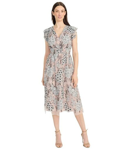 【送料無料】 マギーロンドン レディース ワンピース トップス Women's V-Neck Floral Mesh Midi Dress Black/Ivory 【送料無料】 マギーロンドン レディース ワンピース トップス Women's V-Neck Floral Mesh Midi Dress Black/Ivory