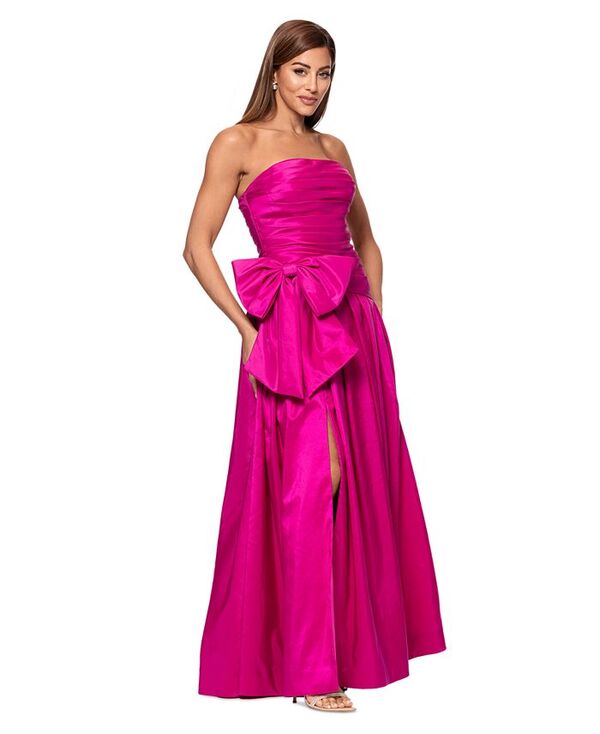 【送料無料】 エスケープ レディース ワンピース トップス Women's Bow-Trim Ruched Strapless Gown Fuschia
