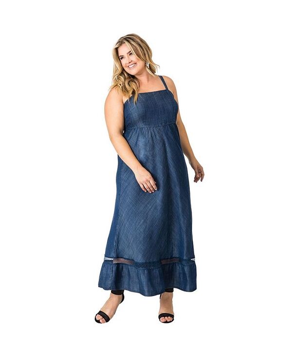 スタンダーズ アンド プラクティス レディース トップス ワンピース デニム Medium blue Standards & Practices Plus Size Women's Straps Denim Tencel Maxi Dress