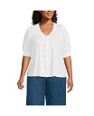 【送料無料】 ランズエンド レディース シャツ トップス Women's Plus Size Button Pintuck Puff Sleeve Top White(4)
