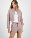 【送料無料】 ゲス レディース シャツ トップス Women's New Britney Logo-Sleeve Zip-Front Cropped Sweatshirt Posh Taupe(4)