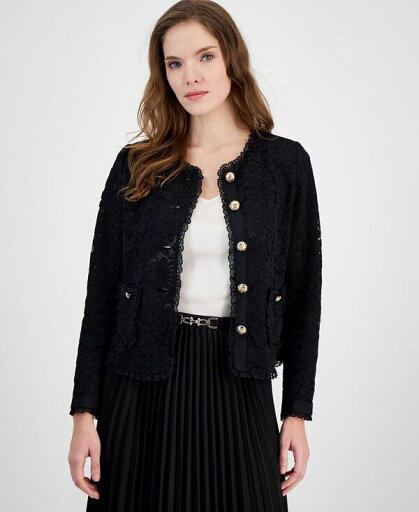 【送料無料】 アンクライン レディース ジャケット・ブルゾン アウター Women's Lace Button-Front Patch-Pocket Jacket Anne Black 【送料無料】 アンクライン レディース ジャケット・ブルゾン アウター Women's Lace Button-Front Patch-Pocket Jacket Anne Black