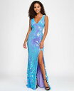 【送料無料】 シティー スタジオ レディース ワンピース トップス Juniors' Sequined Side-Slit Evening Gown Lavender/aqua