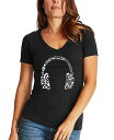 【送料無料】 エルエーポップアート レディース シャツ トップス Women's Word Art Music Note Headphones V-Neck T-Shirt Black