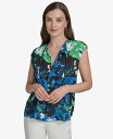 【送料無料】 ホルストンヘリテイジ レディース シャツ トップス Women's Split-Neck Printed Cap-Sleeve Top Black...