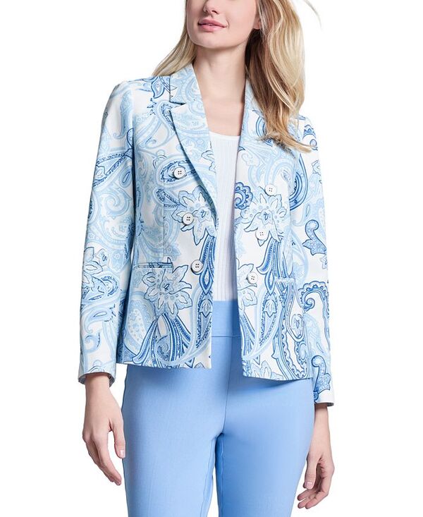 【送料無料】 ジョーンズニューヨーク レディース ジャケット・ブルゾン アウター Women's Paisley-Print Faux-Double-Breasted Jacket Nyc White Multi