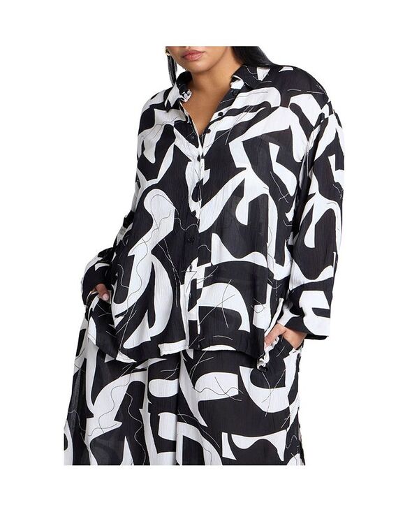 【送料無料】 エロクイ レディース シャツ トップス Plus Size Women's Plus Size Printed Cover-Up Top Pool geo