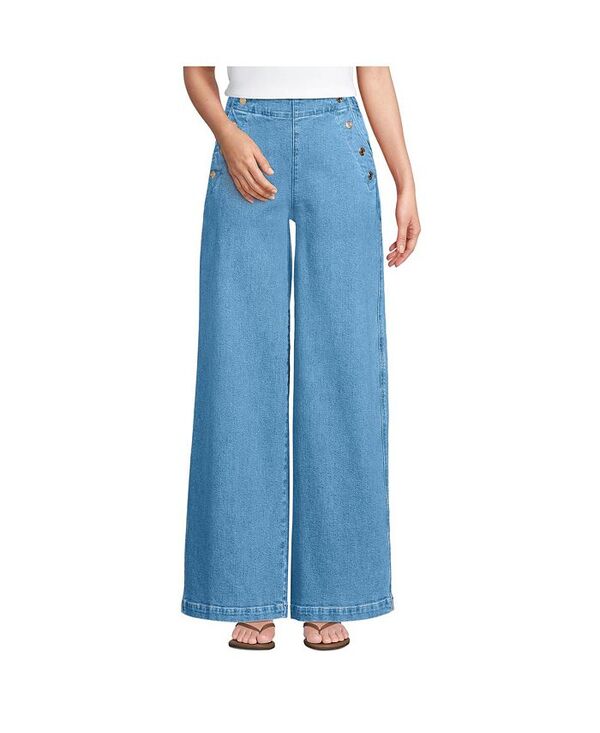 【送料無料】 ランズエンド レディース デニムパンツ ボトムス Women's Soft Denim High Rise Mariner Panel Extra Wide Leg Pants Hutton blue wash